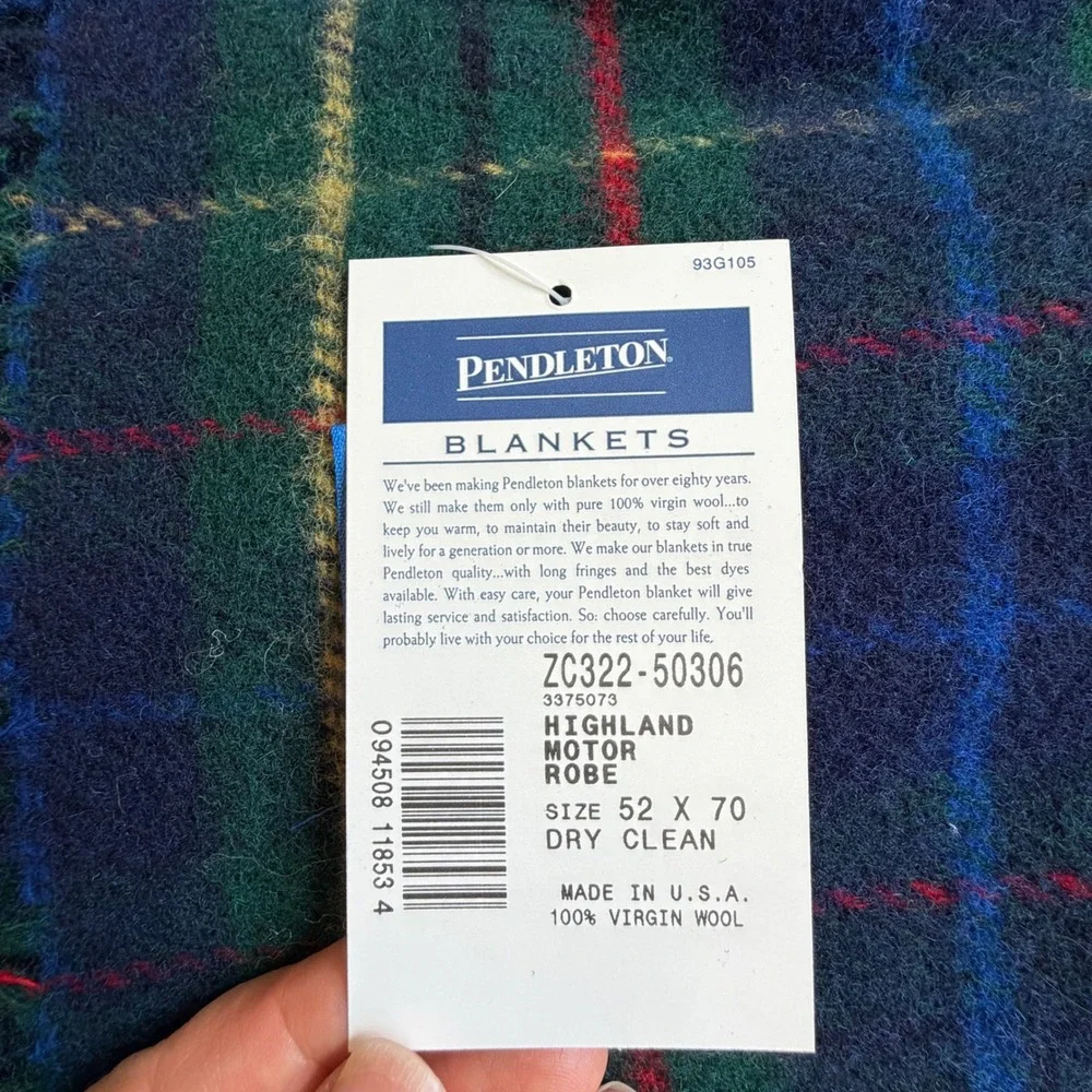 VTG Pendleton Highland Motor Robe Wool Blanket Plaid Green Blue NWT USA